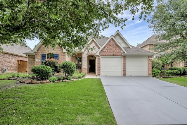9708 Sinclair St, Fort Worth, TX 76244 - view of front facade with a garage, concrete driveway, a front lawn, and brick siding