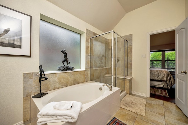9708 Sinclair St, Fort Worth, TX 76244 - full bathroom with a garden tub, a stall shower, ensuite bath, and lofted ceiling