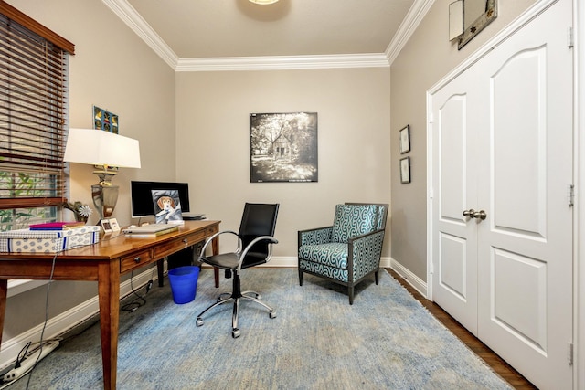 9708 Sinclair St, Fort Worth, TX 76244 - office space featuring ornamental molding and dark wood-type flooring