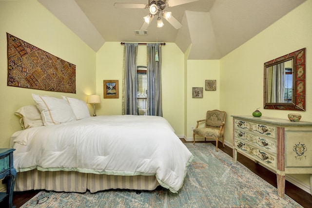 9708 Sinclair St, Fort Worth, TX 76244 - bedroom with vaulted ceiling, wood finished floors, and a ceiling fan