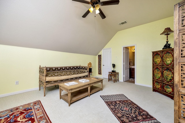 9708 Sinclair St, Fort Worth, TX 76244 - sitting room with ceiling fan, carpet floors, and lofted ceiling