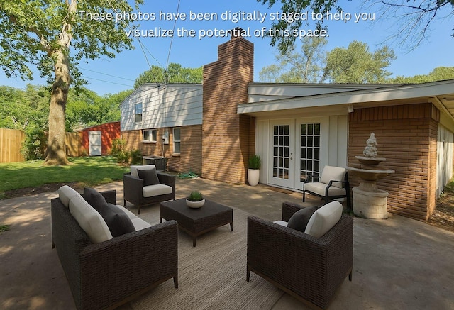 3717 W Spurgeon St, Fort Worth, TX 76133 - view of patio / terrace with french doors and an outdoor living space