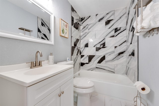 228 Harrison Ln, Hurst, TX 76053 - full bath featuring toilet, vanity, shower / bath combination, and marble look tiles