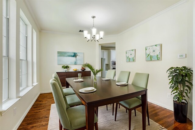 2001 Bosbury Dr, Flower Mound, TX 75028 - unfurnished dining area featuring dark wood-type flooring, plenty of natural light, a chandelier, and baseboards