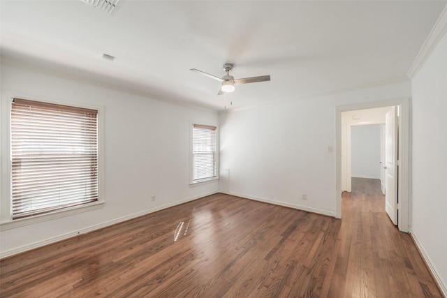 8726 San Fernando Way, Dallas, TX 75218 - spare room with crown molding, wood finished floors, a ceiling fan, and baseboards