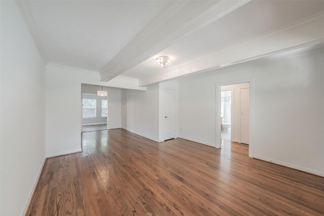 8726 San Fernando Way, Dallas, TX 75218 - unfurnished room featuring beamed ceiling, wood finished floors, ornamental molding, and baseboards