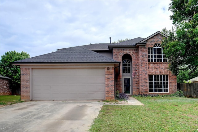 317 Stately Oak Ln, Lake Dallas, TX 75065 - view of front of house featuring brick siding, driveway, a garage, and a shingled roof