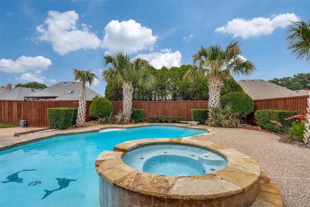 1541 Croston Dr, Plano, TX 75075 - view of swimming pool with a fenced backyard, a pool with connected hot tub, and a diving board