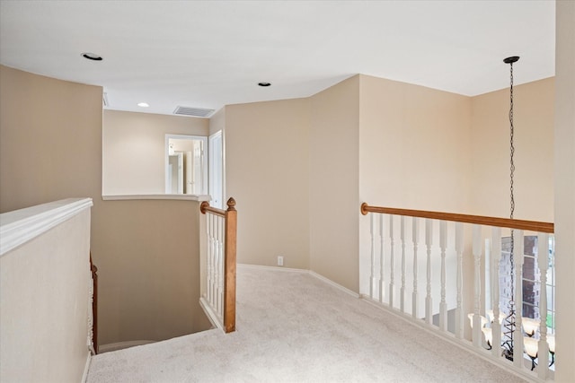10120 Preston Vineyard Dr, Frisco, TX 75035 - hall featuring an upstairs landing, carpet, baseboards, and recessed lighting