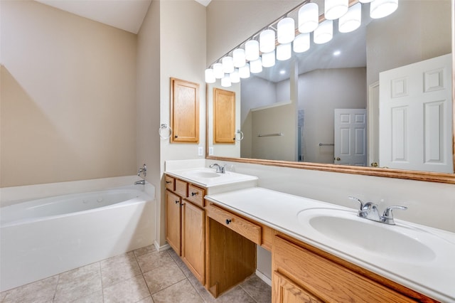 1117 Red Hawk Dr, Frisco, TX 75033 - full bath with double vanity, a garden tub, and tile patterned flooring