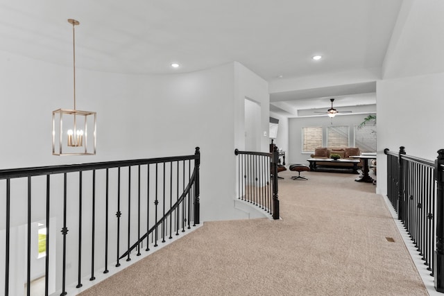 2788 Walker Way, Northlake, TX 76247 - corridor featuring an upstairs landing, carpet flooring, recessed lighting, and a chandelier