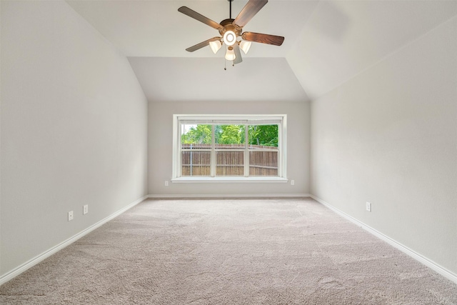 2627 Askern Ct, Grand Prairie, TX 75052 - carpeted empty room with ceiling fan, lofted ceiling, and baseboards