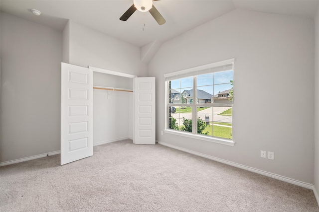 2627 Askern Ct, Grand Prairie, TX 75052 - unfurnished bedroom featuring lofted ceiling, carpet floors, a closet, ceiling fan, and baseboards