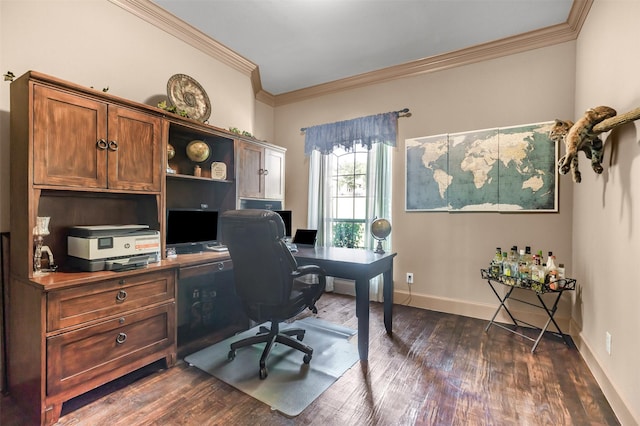 217 Silver Rose Blvd, Burleson, TX 76028 - office space with ornamental molding, dark wood-style floors, and baseboards