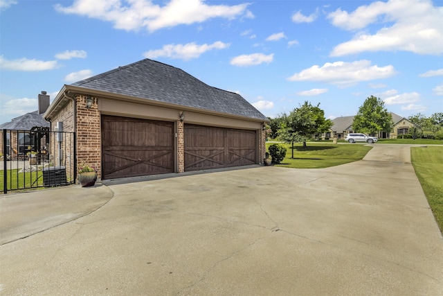 217 Silver Rose Blvd, Burleson, TX 76028 - view of side of home with a garage, brick siding, a chimney, a shingled roof, and driveway