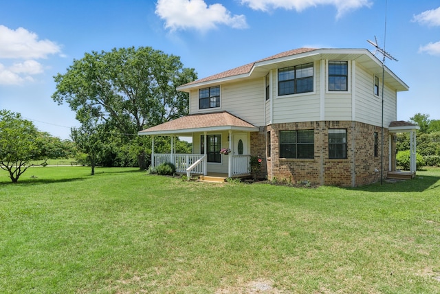11720 Lavender Ave, Azle, TX 76020 - view of front of property with a porch, a front yard, roof with shingles, and brick siding