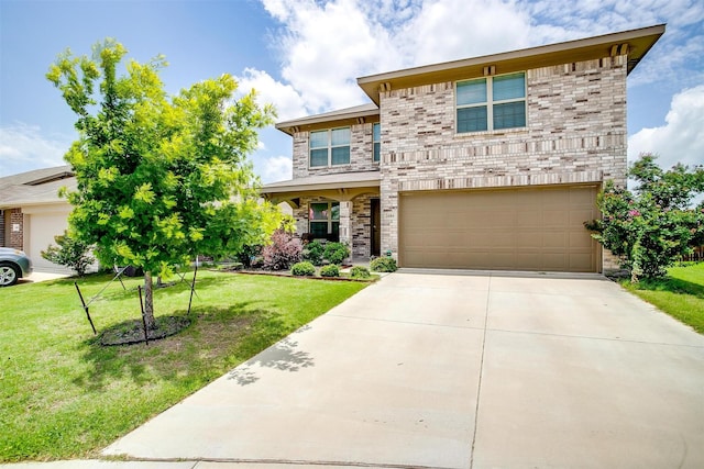 2604 Norite Dr, Fort Worth, TX 76108 - view of front of home featuring concrete driveway, a garage, a front lawn, and brick siding