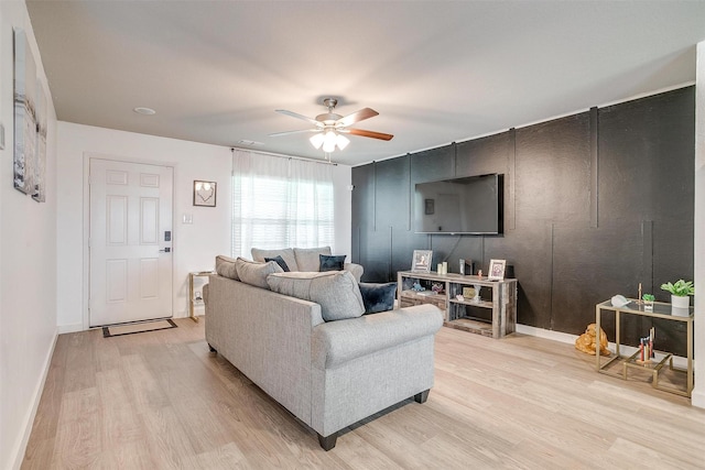 2604 Norite Dr, Fort Worth, TX 76108 - living room featuring light wood-style floors, a ceiling fan, and baseboards