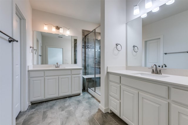 928 Marian Dr, Allen, TX 75013 - bathroom with a stall shower and two vanities
