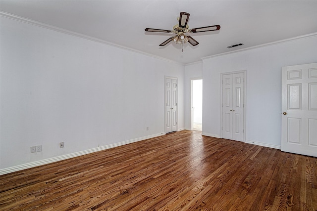 3308 Corn Valley Rd, Grand Prairie, TX 75052 - spare room with wood finished floors, a ceiling fan, ornamental molding, and baseboards