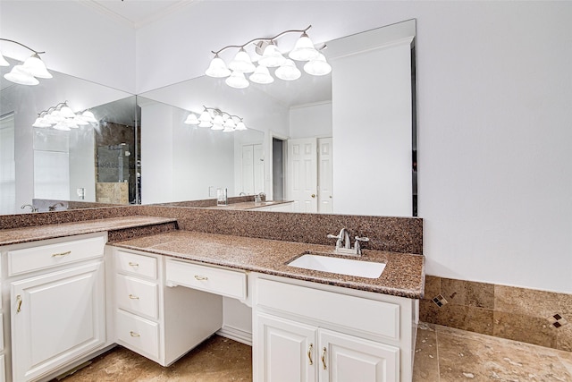 3308 Corn Valley Rd, Grand Prairie, TX 75052 - full bathroom featuring crown molding, vanity, and tiled shower