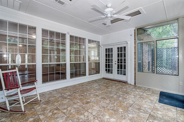 3308 Corn Valley Rd, Grand Prairie, TX 75052 - unfurnished sunroom with french doors and a ceiling fan