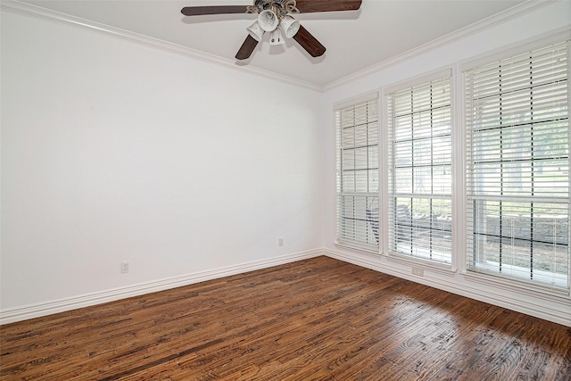 3308 Corn Valley Rd, Grand Prairie, TX 75052 - spare room featuring baseboards, dark wood-type flooring, ornamental molding, and a ceiling fan
