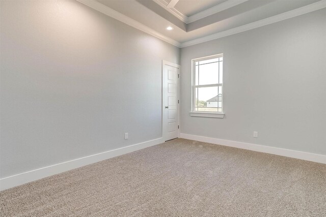 580 Highview Ct, Godley, TX 76044 - unfurnished room with crown molding, baseboards, light colored carpet, a raised ceiling, and recessed lighting