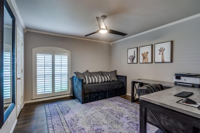 2021 Wing Point Ln, Plano, TX 75093 - office area featuring ceiling fan, crown molding, wood finished floors, and baseboards