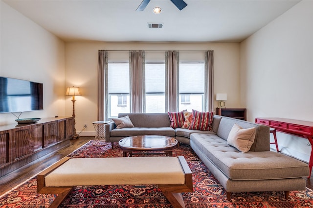 4830 Cedar Springs Rd Unit 12, Dallas, TX 75219 - living room featuring wood finished floors, ceiling fan, and recessed lighting