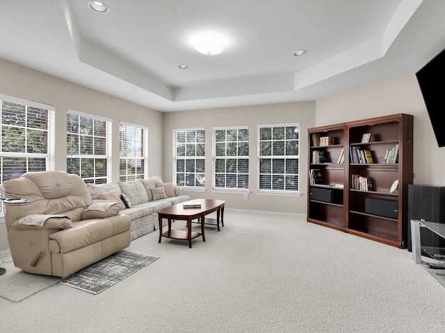 2832 Lincolnshire Dr, Richardson, TX 75082 - living area with a raised ceiling, carpet flooring, recessed lighting, and baseboards