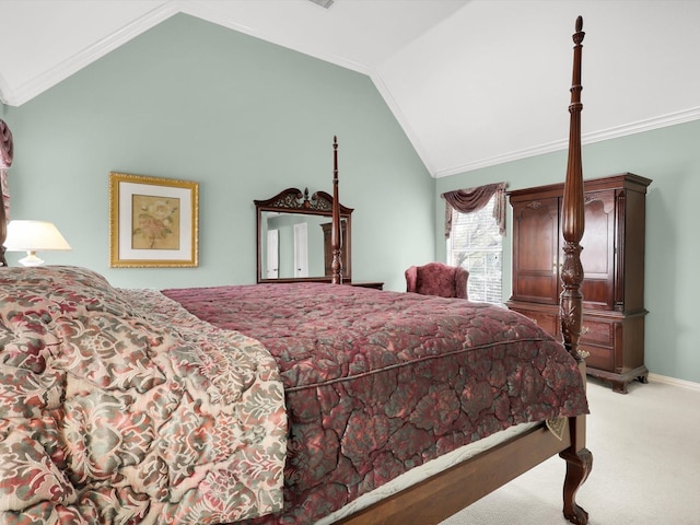 2832 Lincolnshire Dr, Richardson, TX 75082 - carpeted bedroom featuring vaulted ceiling, crown molding, and baseboards