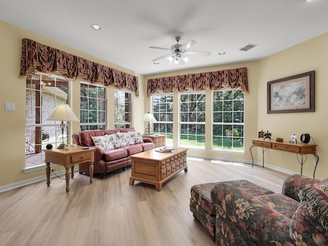 2832 Lincolnshire Dr, Richardson, TX 75082 - living room with light wood-style floors, ceiling fan, healthy amount of natural light, baseboards, and recessed lighting
