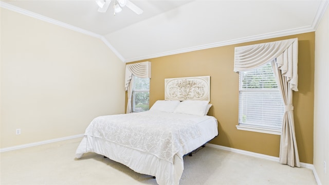1424 Charleston Dr, Allen, TX 75002 - bedroom featuring carpet, crown molding, baseboards, lofted ceiling, and ceiling fan