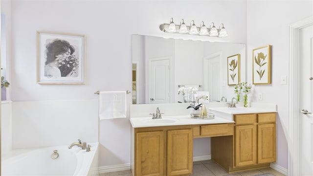 1424 Charleston Dr, Allen, TX 75002 - bathroom with double vanity, a bath, and tile patterned flooring