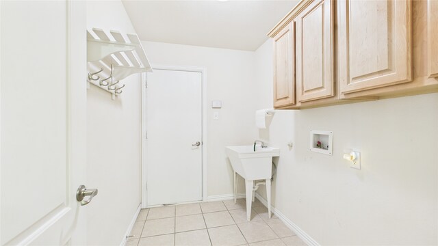1424 Charleston Dr, Allen, TX 75002 - laundry room featuring cabinet space, hookup for a washing machine, light tile patterned floors, and baseboards