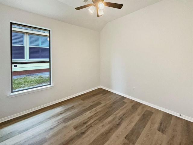 2140 Heather Glen Dr, Rockwall, TX 75087 - spare room with wood finished floors, baseboards, a ceiling fan, and vaulted ceiling