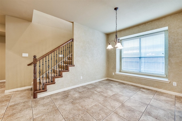 3500 Corkwood Dr, Frisco, TX 75033 - stairs with a chandelier, tile patterned floors, and baseboards