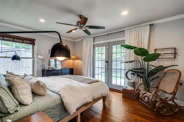 9923 Harwell Dr, Dallas, TX 75220 - bedroom with crown molding, multiple windows, wood finished floors, access to outside, and recessed lighting