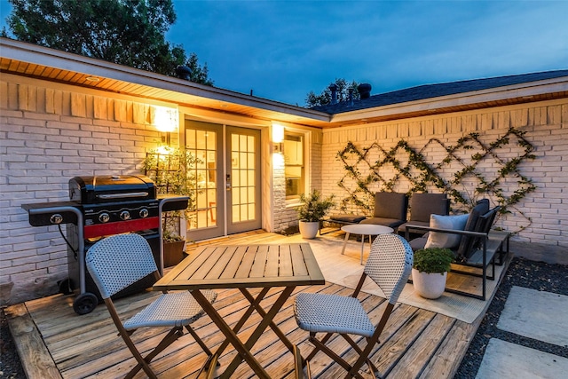 9923 Harwell Dr, Dallas, TX 75220 - deck with french doors, an outdoor living space, and a grill