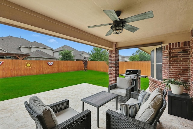 4324 Ashburn Way, Fort Worth, TX 76244 - view of patio / terrace with an outdoor hangout area, area for grilling, and a ceiling fan