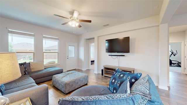 15941 Bronte Ln, Fort Worth, TX 76247 - living area featuring ceiling fan, wood finished floors, and baseboards