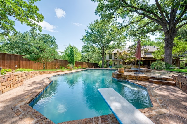 1610 Ottinger Rd, Keller, TX 76262 - view of swimming pool with a fenced backyard, a patio area, and a diving board