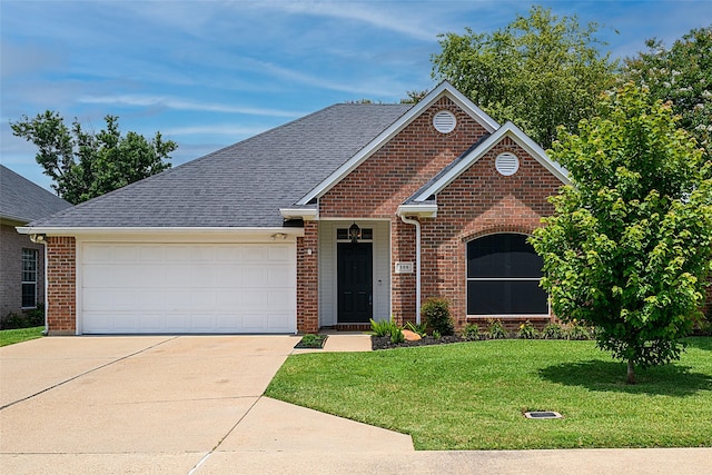 108 Arbor Ln, Shreveport, LA 71115 - view of front of property featuring brick siding, an attached garage, concrete driveway, a front yard, and roof with shingles