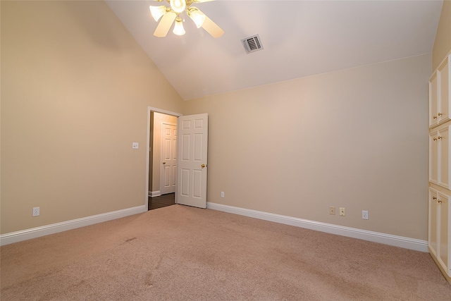 108 Arbor Ln, Shreveport, LA 71115 - unfurnished bedroom featuring carpet floors, vaulted ceiling, baseboards, and a ceiling fan
