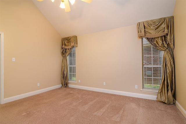 108 Arbor Ln, Shreveport, LA 71115 - spare room featuring carpet floors, a ceiling fan, vaulted ceiling, and baseboards