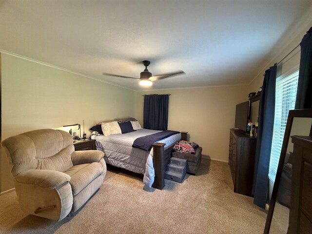 4 Preston Pl, Mineral Wells, TX 76067 - bedroom with light carpet, ornamental molding, and a ceiling fan