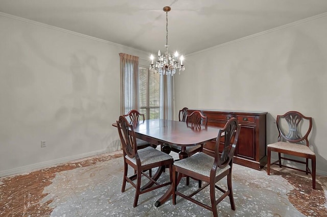 2832 Wooded Acres Dr, Waco, TX 76710 - dining space with a chandelier, baseboards, and ornamental molding