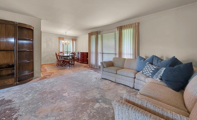 2832 Wooded Acres Dr, Waco, TX 76710 - living room with a chandelier and crown molding