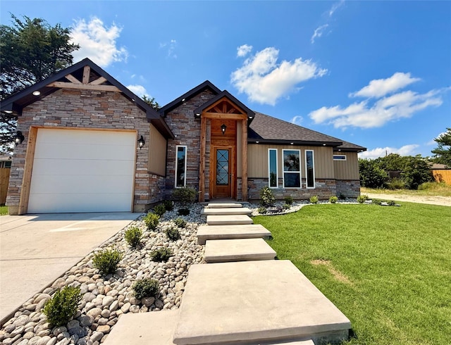 2815 Pall Mall Ave, Dallas, TX 75241 - view of front of home with stone siding, a garage, driveway, and roof with shingles